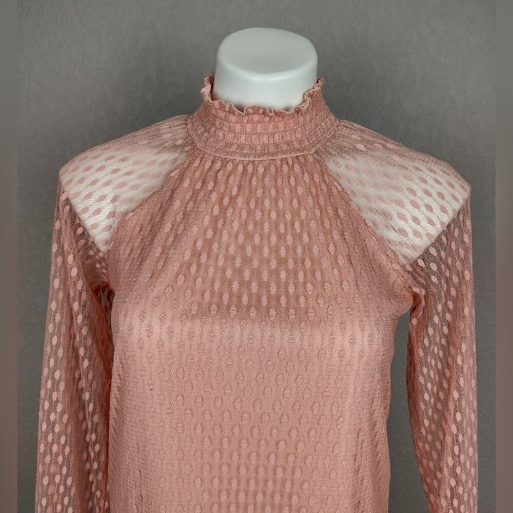Nina Leonard Lace Mockneck Trapeze Long Sleeve Dress in Blush Size Small - Picture 11 of 16